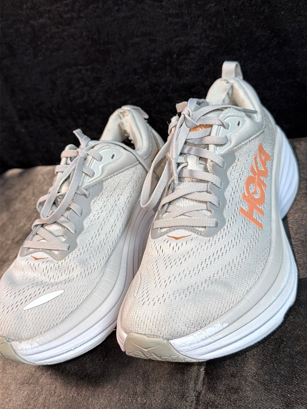 Hoka Women's Athletic Shoes in Light Gray with Coral Logo